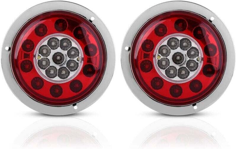 Bremsrücklicht, 12 V-24 v dc, Paar, 10,9 cm, rund, 19 LEDs, für LKW-Anhänger, Brems-/Blinker-Rücklicht, zweifarbiger Chr...