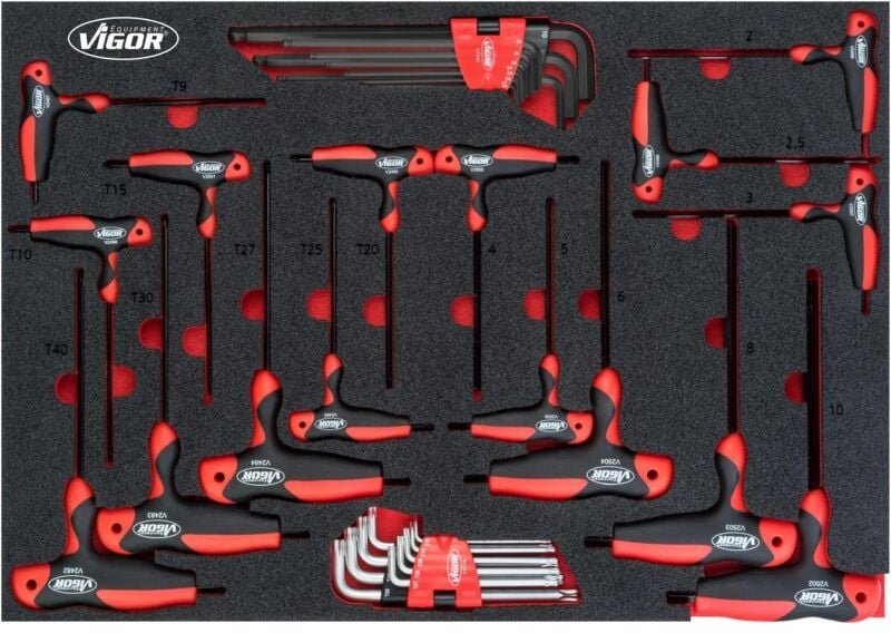 T-Griff Schraubendreher und Winkelschraubendreher Satz, Innen torx Profil, Innen Sechskant Profil, 2 - 10, T9 - T40, Anz...