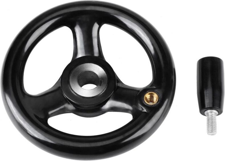 1 rundes schwarzes 3-Speichen-Handrad mit den Maßen 12 x 100 mm für Dreh- und Fräsmaschinen