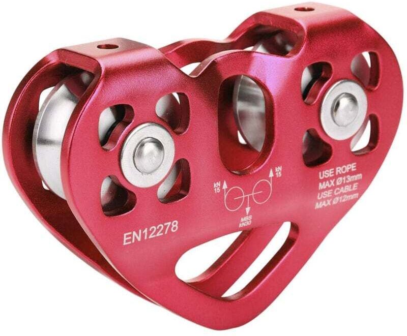 Poulie Double 30KN Équipement Escalade Tyrolienne Chariot Câble Sauvetage Extérieur Rouge