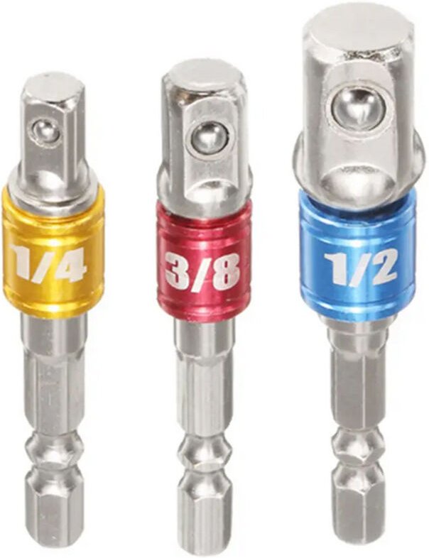 Fitags - 3er-Set Sechskant auf 1/4', 1/2', 3/8' Adapter - Für Akkuschrauber,