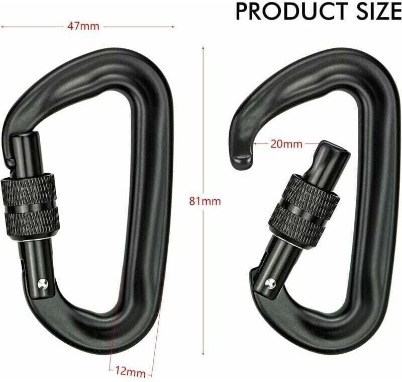 2-teiliger, hochbelastbarer D-förmiger Aluminium-Karabiner mit Verriegelung, 12 kN (1200 kg), für Hängematten, Yogaschau...