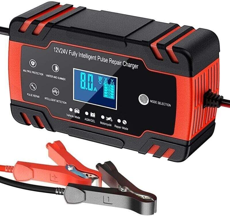 12V/24V 8A Intelligentes Batterieladegerät, tragbares Batterieerhaltungsgerät und automatische Reparaturfunktion mit LCD...