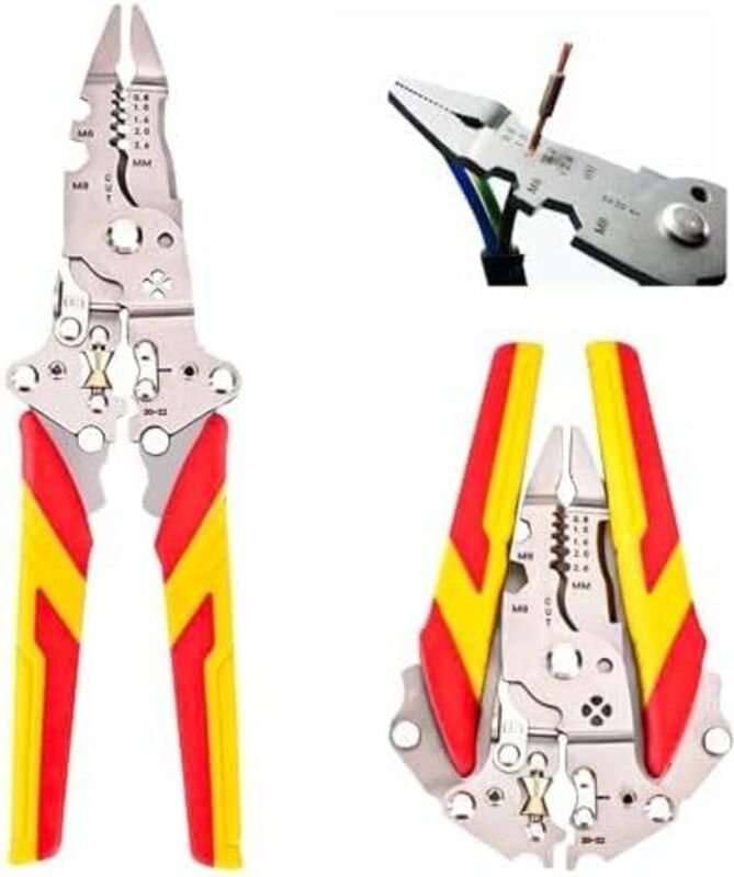Automatische Abisolierzange mit Spannungsprüfer, Elektrischer Kabelabisolierer, 9-in-1-Multifunktions-Abisolierzange, El...