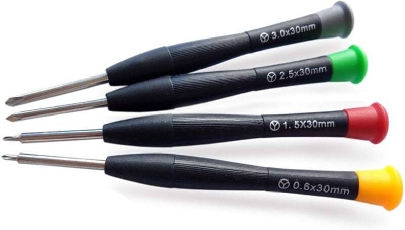 4-teiliges Schraubendreher-Reparaturwerkzeug-Set, 0,6 mm, 1,5 mm, 2,5 mm, 3 mm – Senden eines P2-0,8-Schraubendrehers