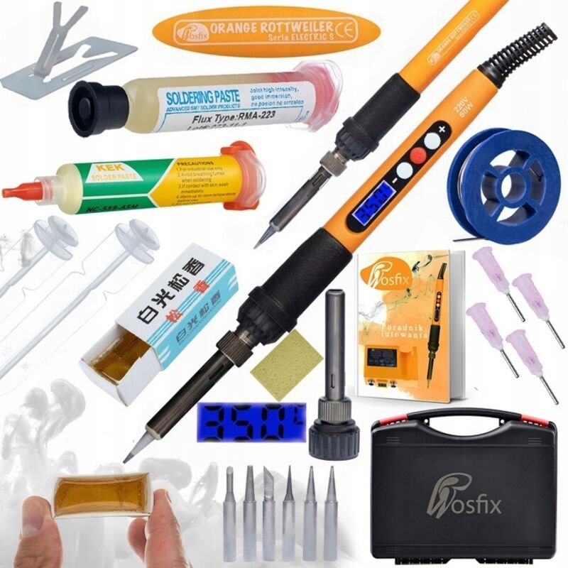 Rosfix Set Electric S – Lötstation mit LCD-Anzeige & 60 W Lötkolben 180–500 °C, 6 Spitzen, Flussmittel, Lötzinn, Schwamm...
