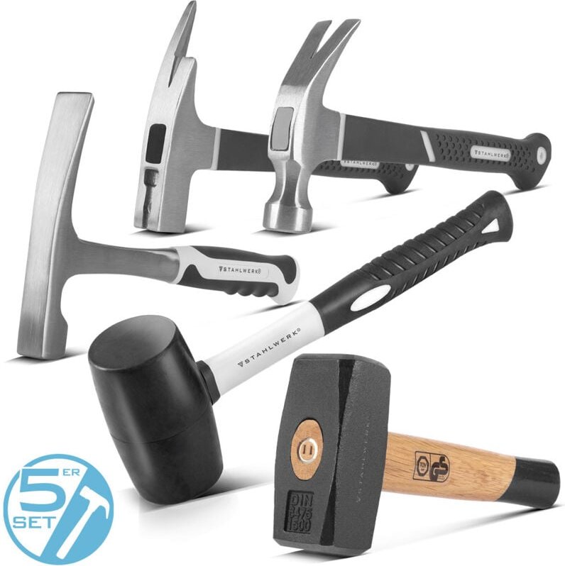 STAHLWERK Hammer Set Fäustel Klauenhammer Maurerhammer Latthammer Gummihammer