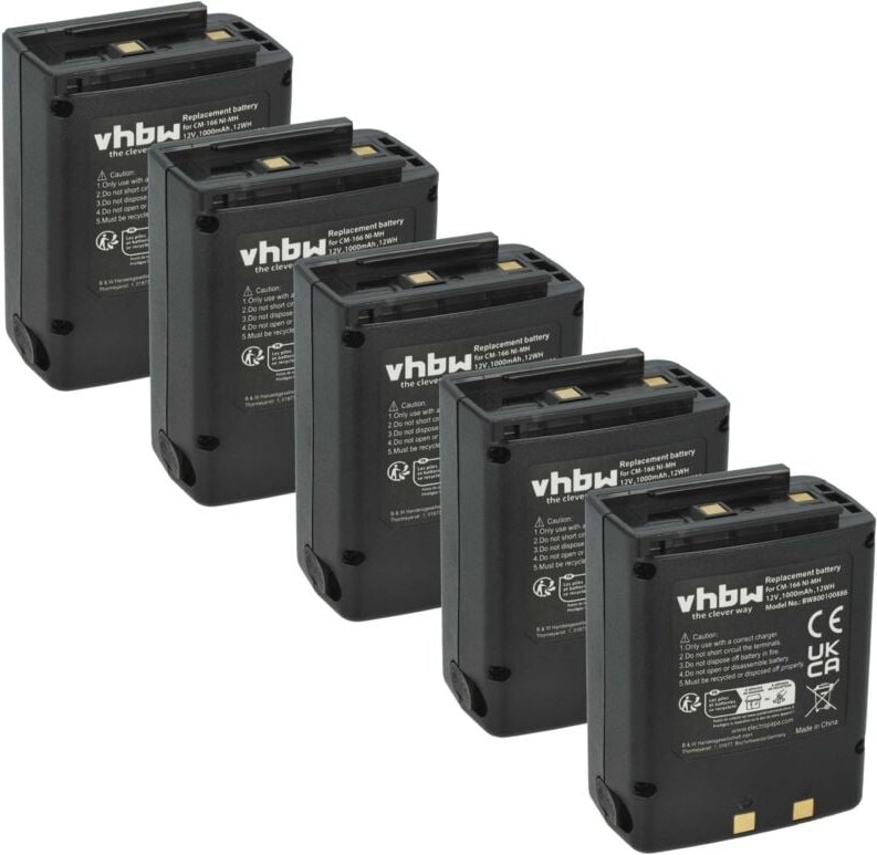 vhbw 5x Akku Ersatz für Icom BP-166, CM-166, CM-166S, CM-22A für Funkgerät, Walkie Talkie (1000 mAh, 12 V, NiMH)