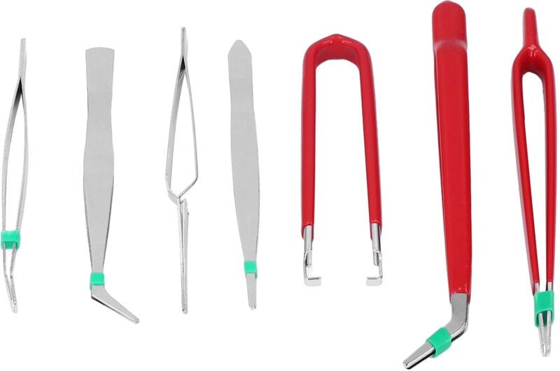 Set mit 7 elastischen, antistatischen Pinzetten