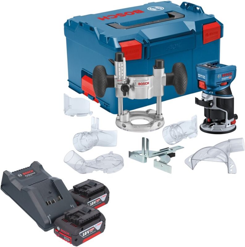 Bosch GKF 18V-8 Professional Akku Kantenfräse 18 V 8,0 mm Brushless + 2x Akku 4,0 Ah + Ladegerät + Taucheinheit + L-Boxx