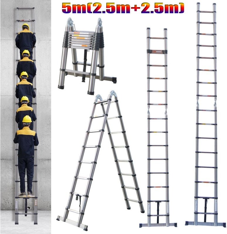 Teleskopleiter 5M , 16 Stufen , Anti-Rutsch,Soft-Close-System Ausziehleiter dhl