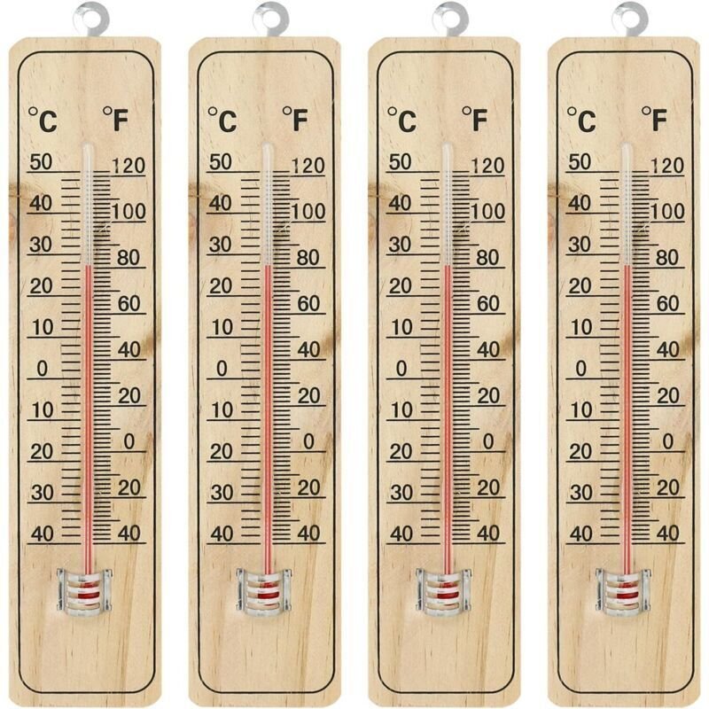 Thumbnail - 4x Thermometer - Holzthermometer für den Innenbereich - Thermometer mit Celsius- und Fahrenheit-Skala (21,9 x 4,8 x 0,6 ...