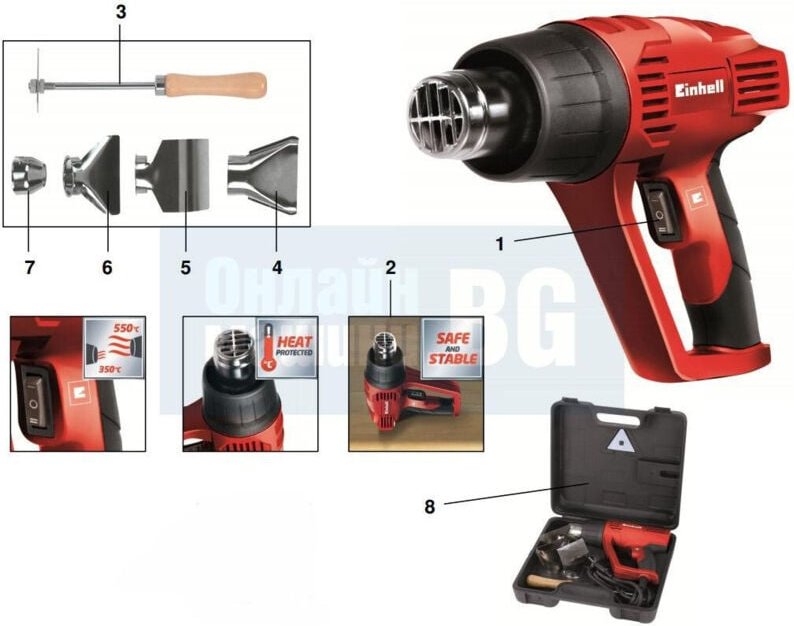Trade Shop Traesio - Trade Shop - abbeizer heissluftpistole 350° 550° 2000W th-ha 2000/1 einhell + zubehör -
