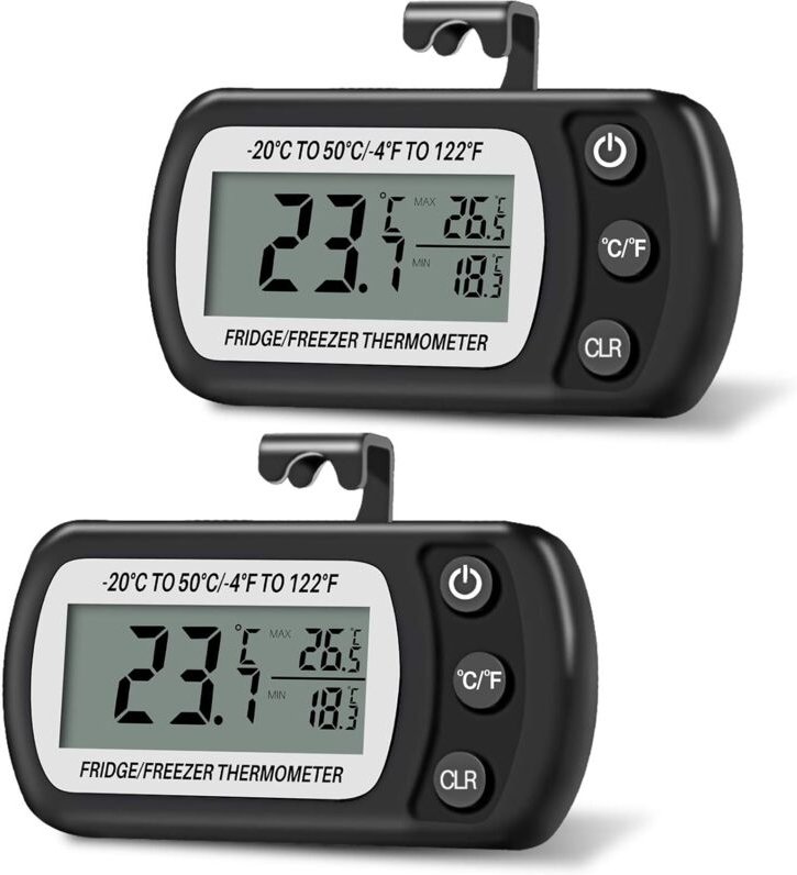 2 Stück digitales Temperaturmessgerät -20 °c bis 50 °c, mit Haken, leicht ablesbare LCD-Temperatur, maximale und minimal...