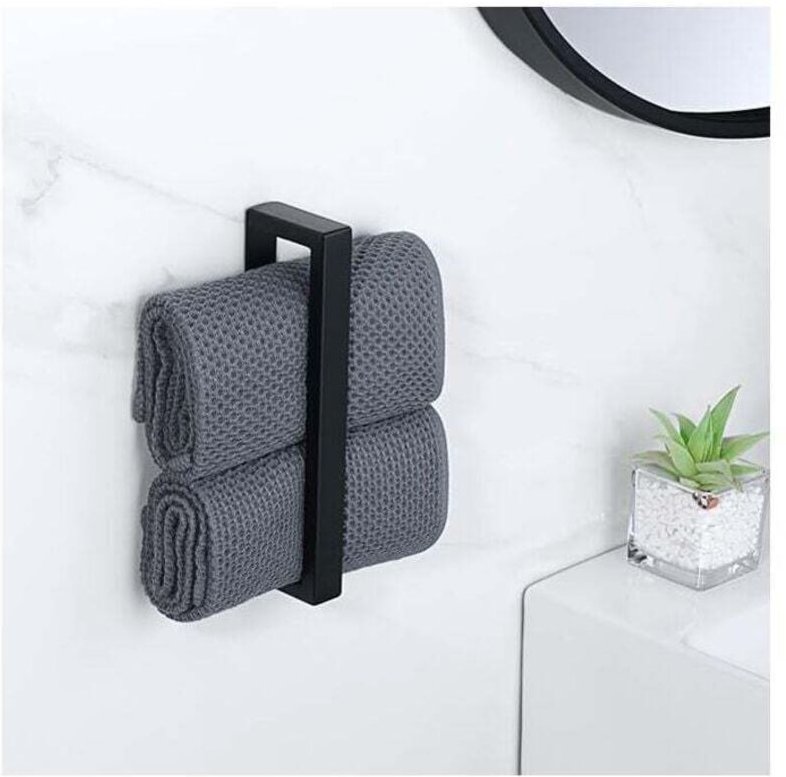 Schwarze Handtuchringe fürs Badezimmer (rechteckig, 24,5 cm), Handtuchringe aus Edelstahl zur Wandmontage