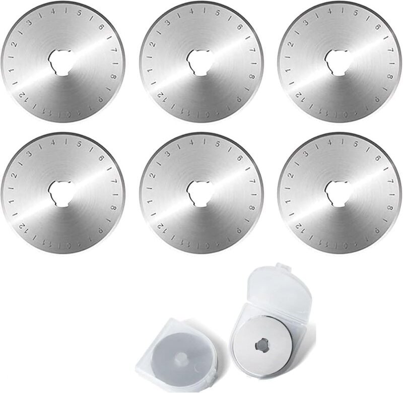 6 Stück Rollschneider Ersatzklingen 45mm, Sicherheitsverschluss Rollschneider Aufbewahrungskoffer Rollschneider Klingen ...