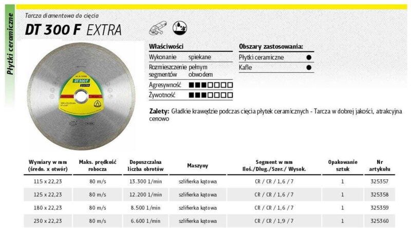 KLINGSPOR VOLLDIAMANTSCHEIBE 230 mm x 1,9 mm x 22,2 mm DT300F, KERAMIK