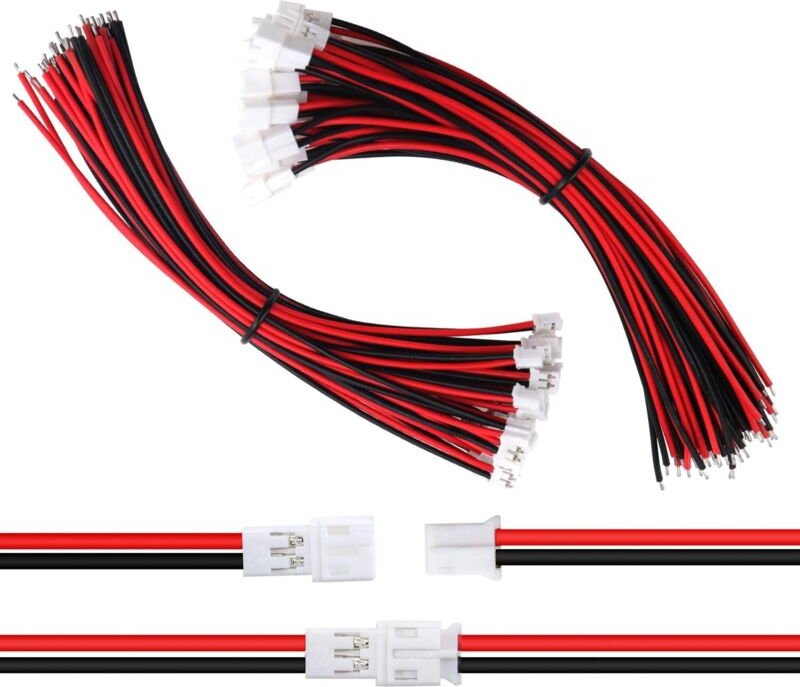 30 Paar JST 2.0 PH 2 Pin Steckverbinder, Mini Micro JST PH 2.0 mm 2-Polige Buchse und Stecker mit 150mm 22AWG Kabeldraht...