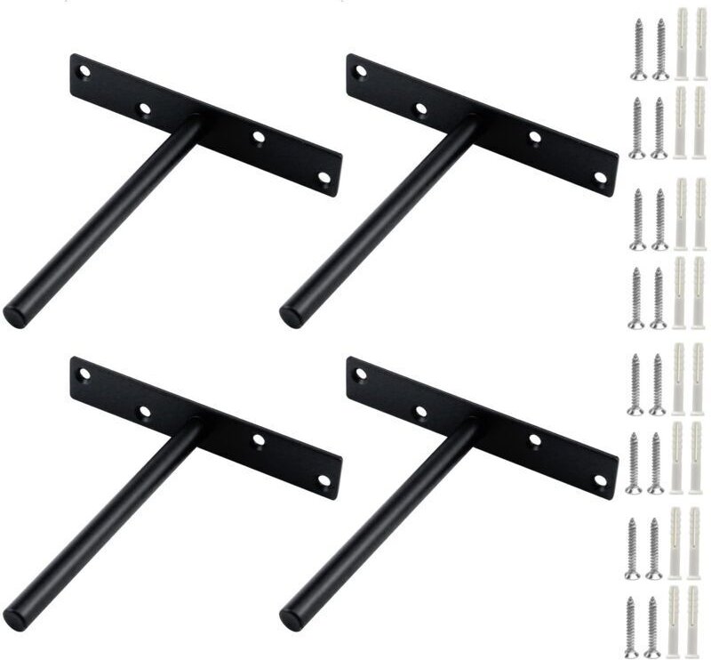 Vtizikl 4 ensembles Support Étagère Invisible T Forme Équerres Fixation Murale Robustes pour Meuble Bibliothèque Cuisine...