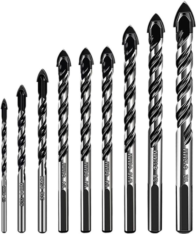 Ein Set aus 9 Bohrern in verschiedenen Materialien mit Durchmessern von 3/4/5/6/6/8/10/12 mm, geeignet zum Bohren von Lö...