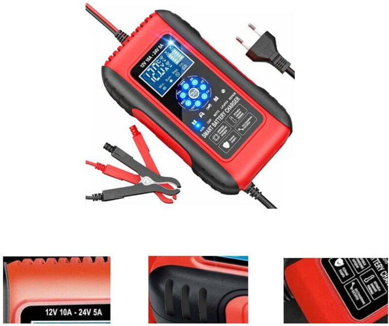 10A 12V/24V LiFePO4 Smart-Batterieladegerät für Auto und Motorrad, automatisches Erhaltungsladegerät mit LCD-Bildschirm,...