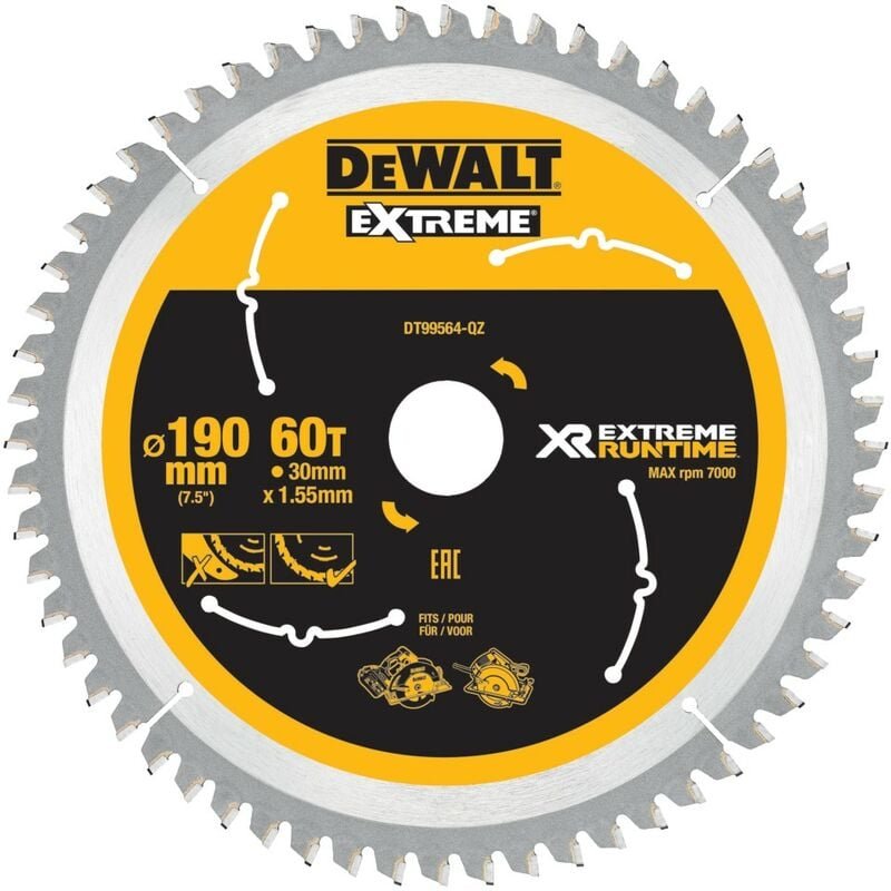 Sägeblatt, XR EXTREME RUNTIME, 190 mm x 30 mm, 60D DeWalt DT99564-QZ
