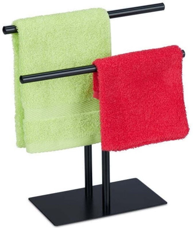 Black towel stand with 2 rails
