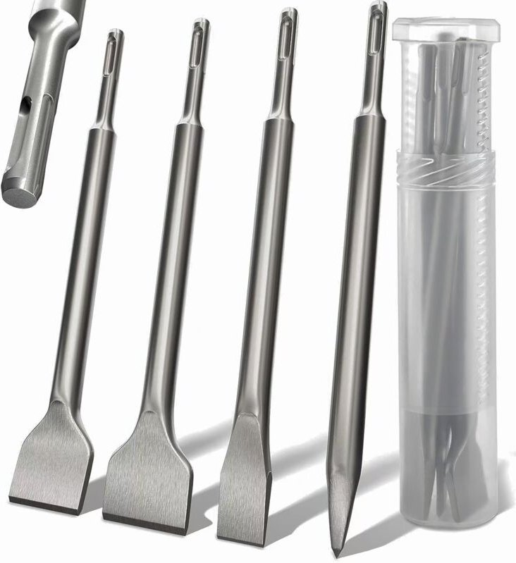 Rnemitery - 4-teiliges SDS-Plus-Meißel-Set – Rundgriff, elektrischer Hammer, Vierspitz-Rundmeißel, 142 x 250 gebogener M...