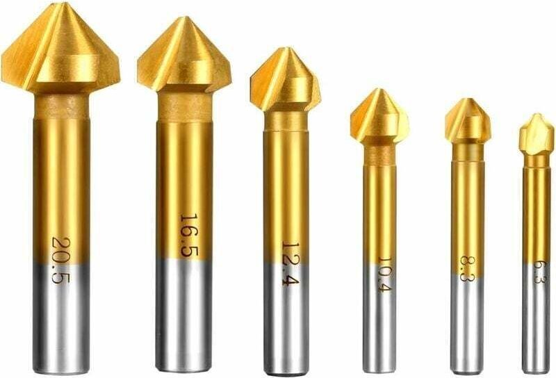 6-teiliges 90°-HSS-Senkbohrer-Set, Titan, konisch, zylindrisch, dreischneidig, Schraubenwerkzeug für Heimwerker