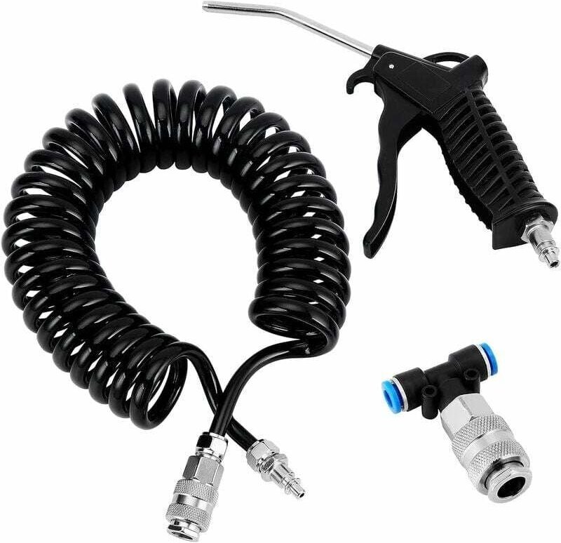 Druckluftpistole mit 5 Meter langem, schwarzem Spiralschlauch. 5 x 8 mm Staubpistole für LKW/Transporter/Schwerlastwagen...