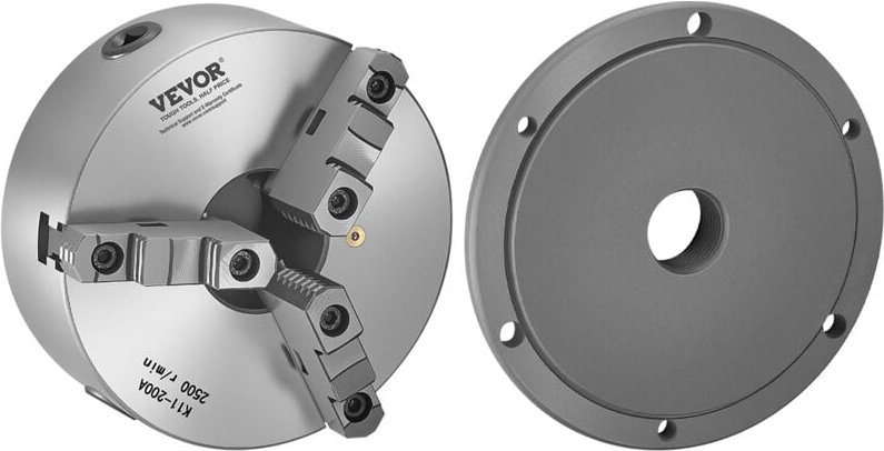 3-Backen-Drehfutter, φ200 mm, Spannfutter mit 57,15-mm-8-Gewinde-Trägerplatte, 4-200 mm Spannbereich mit T-Schlüsselschr...