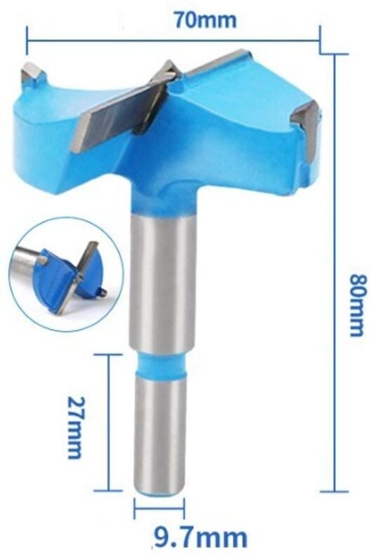 BEBUSINGOTO 70 mm blaugraue Bohrer Wolframkarbid-Holzlochsägen-Schneckenöffner Holzbearbeitungs-Scharnierlochbohren Reib...