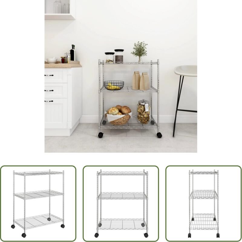 Schrank - Lagerregal mit 3 Böden und Rollen 60x35x81 cm Verchromt 150 kg