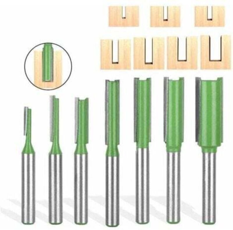 7-teiliges Set gerader Oberfräsen, ein-/zweischneidige Holzfräser, 6-mm-Fräser, Hartmetall-Holzbearbeitungswerkzeug