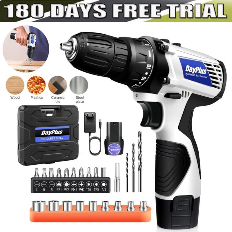 Dayplus - Akku-Schlagbohrschrauber Akkuschrauber Zubeh r Set Mit 1X Akkus in Koffer