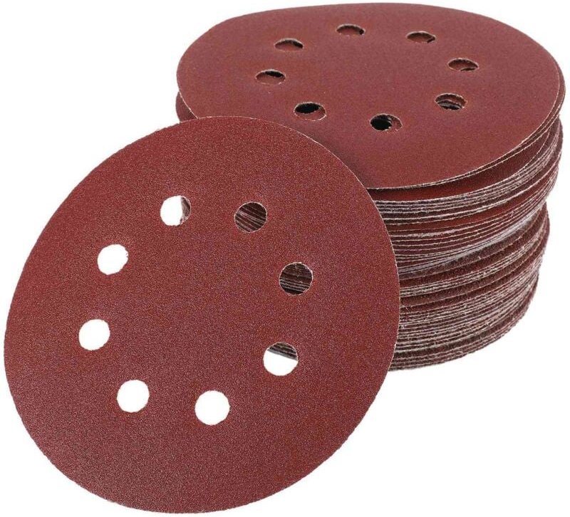 50 Stück 5 Zoll 125 mm rundes Schleifpapier Achtloch-Schleifscheiben-Sandblätter Körnung 40/60/80/120/240 Klett-Schleifs...