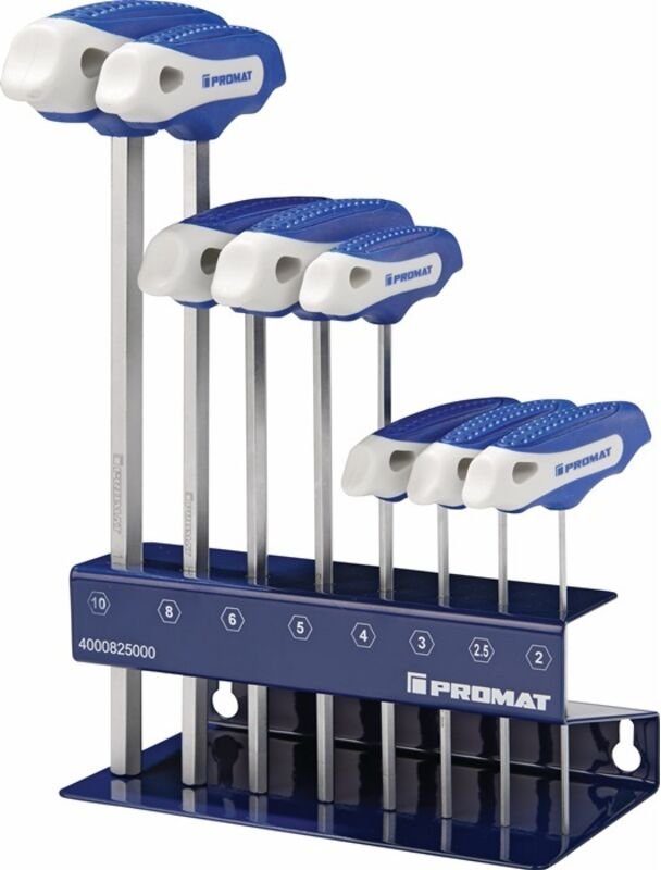 Stiftschlüsselsatz 8-teilig sw 2-10 mit Quergriff im Werkbankständer