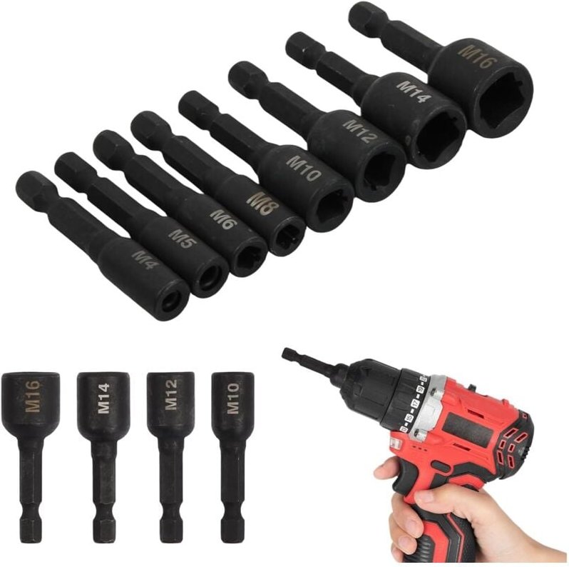 8 Stück Gewindebohrer Stecknuss Buchse Adapter M4-M16, 1/4 Zoll Sechskantschaft Maschinengewindebohrer Vierkant Treiber ...