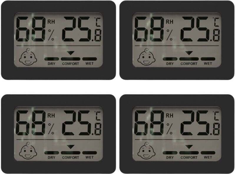 Digitales Mini-Thermometer und Hygrometer für den Innenbereich mit Schalter und Smiley-Anzeige fürs Babyzimmer. Misst Te...
