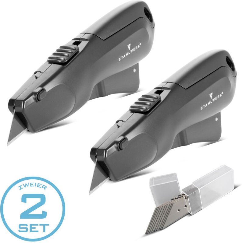 STAHLWERK Cuttermesser UCM-19 ST 2er Set inkl. 10 Schnellwechsel-Klingen