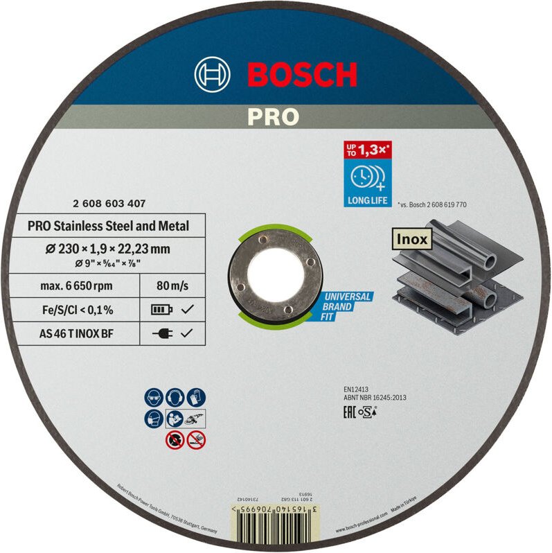 BOSCH EXPERT Schneidscheibe mit flacher Nabe Spezieller Edelstahl 230X1,9 MM - 2608603407