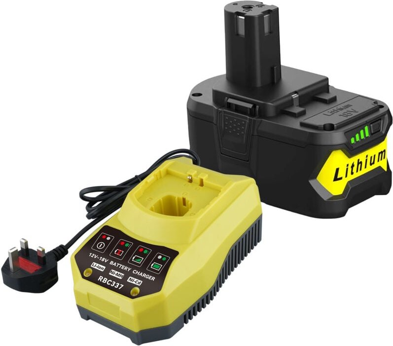 Thumbnail - Pdstation - 5,0 Ah Ersatzakku für Ryobi 18 v und Ladegerät P117, kompatibel mit Ryobi 18 v One+ RB18L25, RB18L50, P108, ...