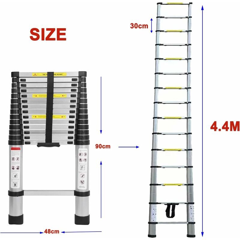 4,4 m Teleskopleiter, Multifunktionsleiter aus Aluminiumlegierung, Teleskop-Rettungsleiter, tragbare Multifunktionsleite...