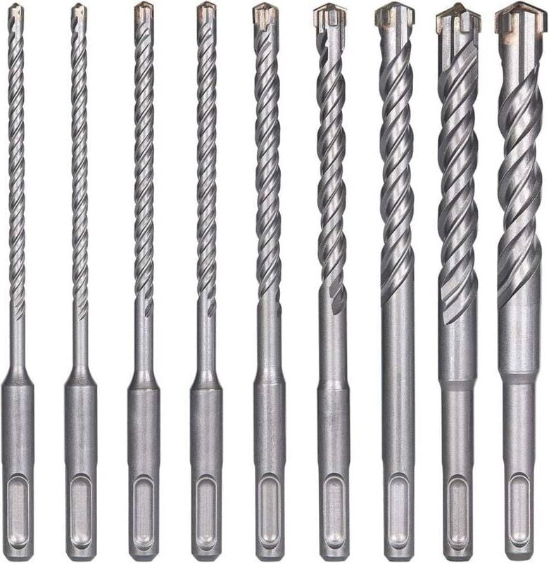 Betonbohrer 9-teilig (5mm 16x160mm) SDS-Plus Elektro Hammerbohrer für Bohrhammer Kreuzbohrer für Ziegel Stein Natur Meta...
