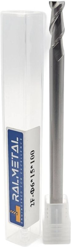 Vollhartmetall-Aluminiumfräser, 2 Schneiden, 6 x 15 x 100 mm, 45 HRC