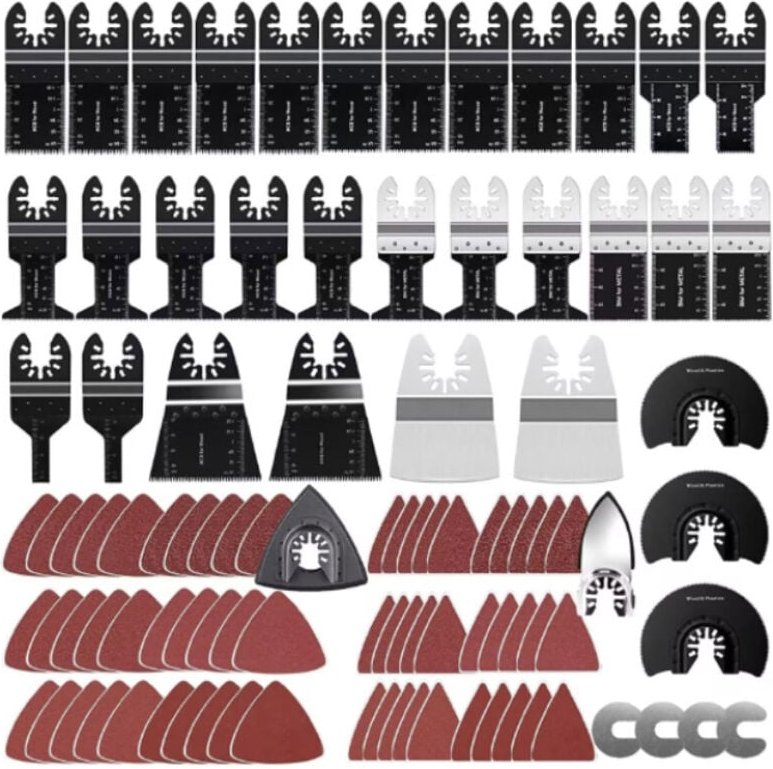 98 Tlg Multitool Werkzeug Sägeblätter, Oszillationswerkzeug mit Schleifpapier, Multifunktionswerkzeug Zubehör für Holz, ...
