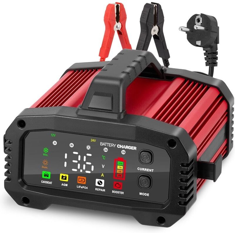 25A Kfz-Batterieladegerät 12V/24V, Lithium-Batterieladegerät mit automatischer Reparaturfunktion, LCD-Display, Ladegerät...