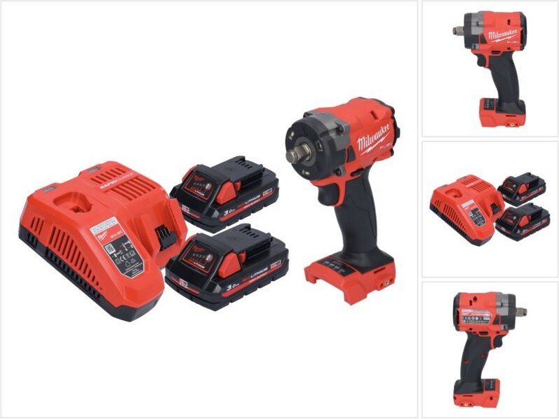 Milwaukee M18 FIW2F12-302 Akku Schlagschrauber 18 V 339 Nm 1/2" Brushless + 2x Akku 3,0 Ah + Ladegerät