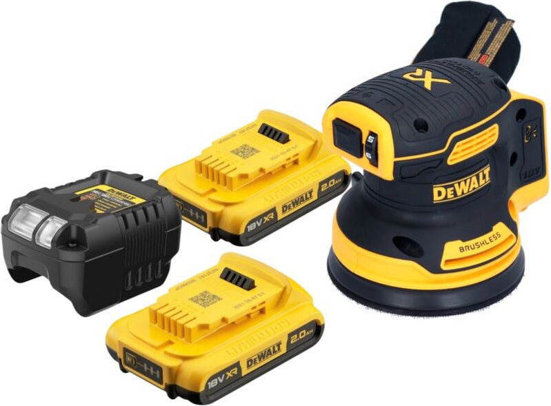 DeWalt DCW 210 D2 Akku Exzenterschleifer 18 V 125 mm Brushless + 2x Akku 2,0 Ah + Ladegerät