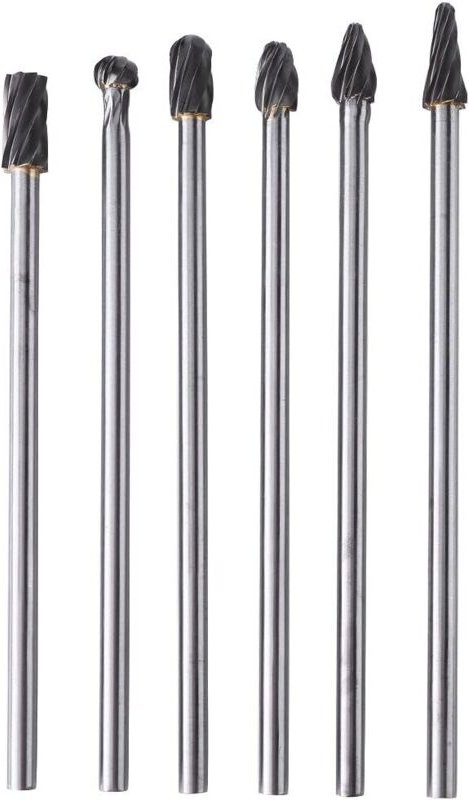 6-teiliger Drehfräsersatz aus Wolframkarbid – 6 mm Schaft – 10 mm Kopf – Dremel-Werkzeug
